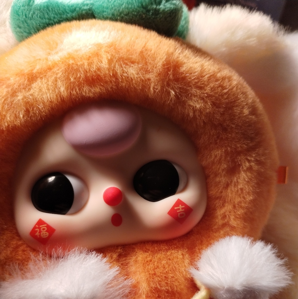 Baby Three Chinese Happy New Year harming Plush Toy with Orange and White Fur